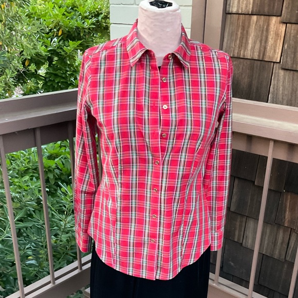Talbots red christmas plaid button down blouse size 4 - Picture 12 of 13